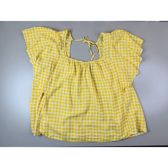 Old Navy Linen Gingham Milkmaid Babydoll Top Womens Plus Size 4X Yellow Peasant - Picture 6 of 13